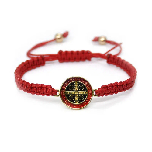 Metal Hot Stamping - Qigo St. Benedict Bracelet For Men Women Rope Weave Religious Jewelry Red Black By WTB