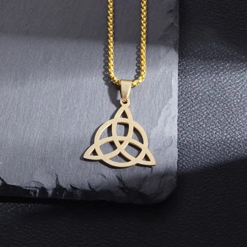 Metal Red - Stainless Steel Silver Color Pattern Witch Knot Pendant Necklace Celtic Knot Lucky Jewelry Gift For Friends Family By WTB