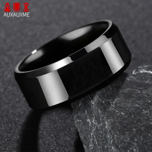 Main Stone Blue, Ring Size: 5 - Auxauxme 8Mm Black Titanium Stainless Men Ring Simple Wedding Bands Rings Gift For Male Jewelry Size 5-13 Drop Shipping By WTB