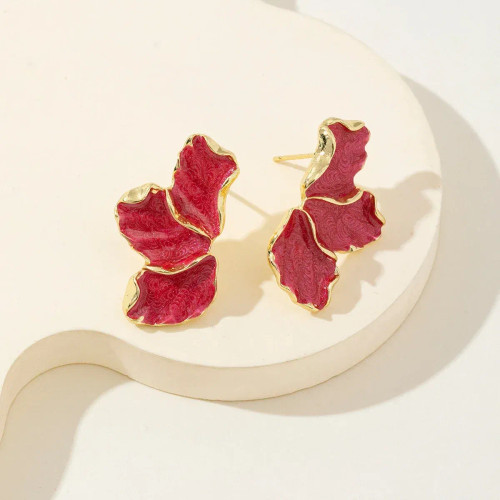 Metal Gold-Color - Metal Flower Cream Stud Earrings For Women Fashion Gold Color Plating Irregular Post Earrings Heavy Design Statement Earring By WTB