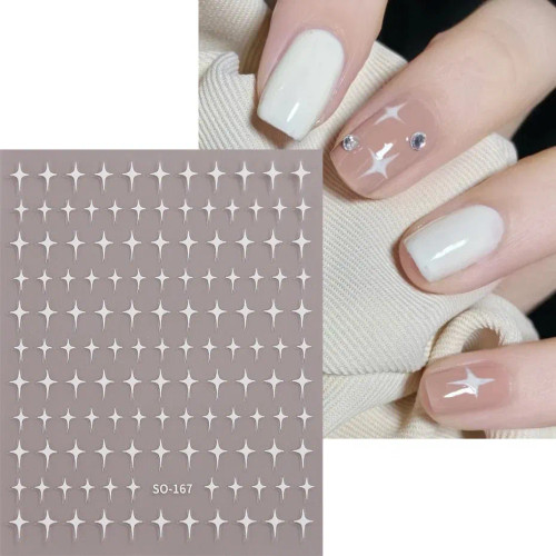 Black - Sliver Stars Nails Stickers 3D Bronzing Laser White Cross Starlight Glossychic Y2K Stylish Adhesive Manicure Decorations So-167 By WTB