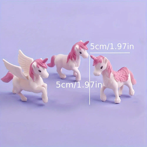 Olive - 3/6Pcs Mini Unicorn Cake Decoration Set, Plastic Materia,Girl Birthday Party Supplies,Purple & Pink Unicorn Cake Topper By WTB