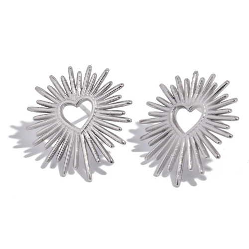 Metal Gold-Color - Uhbinyca Vintage Stainless Steel Heart Flower Earrings 18K Plated Texture Titanium Statement Ear Jewelry For Women Gift By WTB