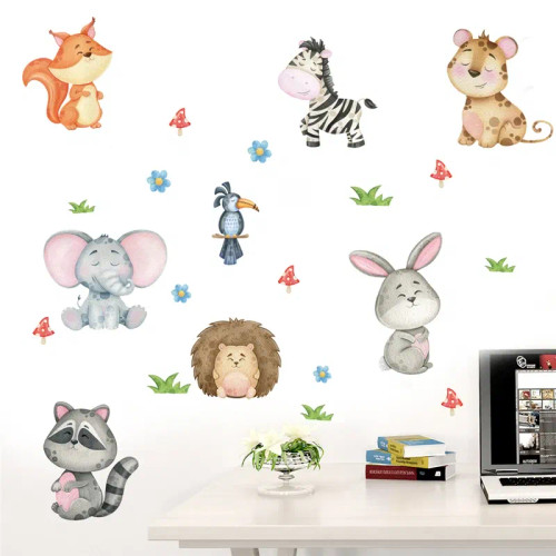 Chocolate - Funny Animals Bird Swinging Wall Stickers Kids Room Decoration Diy Cartoon Monkey Giraffe Lion Mural Art Pvc Posters Home Decals By WTB