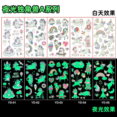 Light Green - 5Pc/Set Night Glow Tattoo Stickers Temporary Unicorn Fairy Animal Tattoo Party Decorations Fluorescence Tattoo Stickers By WTB