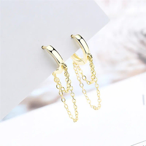 Metal Bronze - Silver Color Punk Style Double Layer Chain Hoop Earring For Women Gold Color Ear Jewelry 2022 New Earrings By WTB