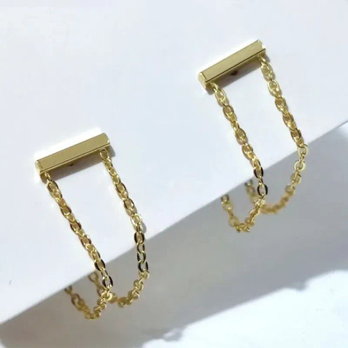 Metal Reddish Brown - Silver Color Punk Style Double Layer Chain Hoop Earring For Women Gold Color Ear Jewelry 2022 New Earrings By WTB