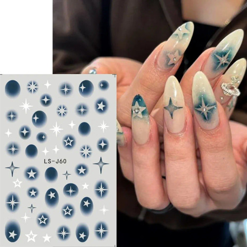 Skin Color - Sliver Stars Nails Stickers 3D Bronzing Laser White Cross Starlight Glossychic Y2K Stylish Adhesive Manicure Decorations So-167 By WTB