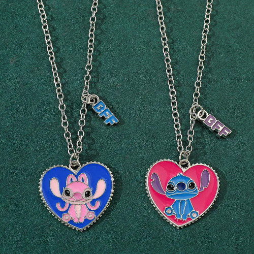 Metal Rust Red - Disney-Stitch Heart Necklace For Couple, Gold And Silver Color, Angel And Stitch, Cute Style , Jewelry Pendant, Gift For Girl, 1 By WTB