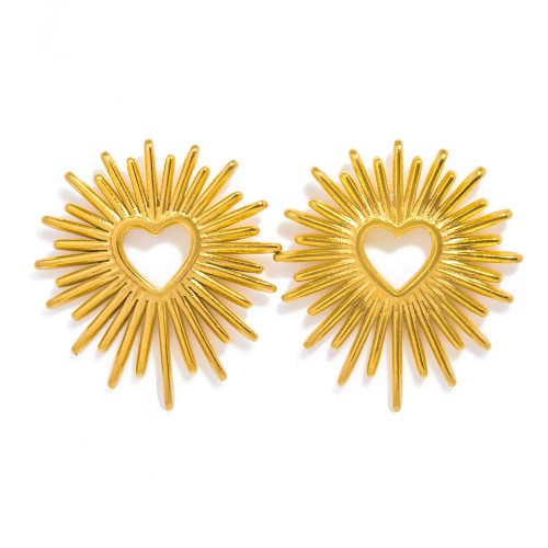Metal Light Yellow Gold Color - Uhbinyca Vintage Stainless Steel Heart Flower Earrings 18K Plated Texture Titanium Statement Ear Jewelry For Women Gift By WTB