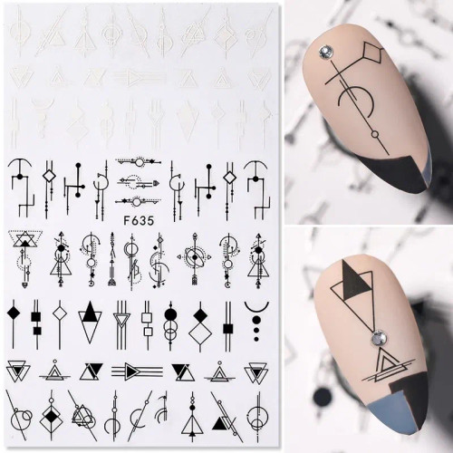 Beige - Heart Leaf Design 3D Nail Sticker Black White Transfer Stickers For Nails Sexy Girl Face Self-Adhensive Slider Tip Abstract Wrap By WTB