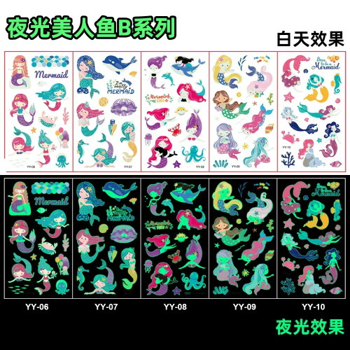 Light Yellow - 5Pc/Set Night Glow Tattoo Stickers Temporary Unicorn Fairy Animal Tattoo Party Decorations Fluorescence Tattoo Stickers By WTB
