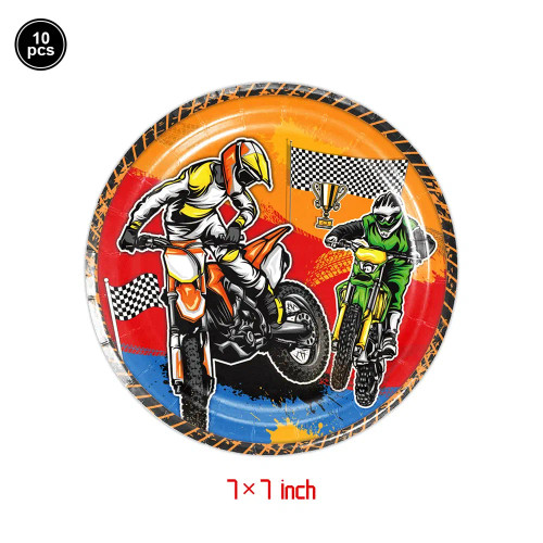 Deep Sapphire - Motor Cross Party Disposable Tableware Paper Plates Cups Napkins Dirt Bike Party Supplies Kids Motorcycle Birthday Party Decor By WTB