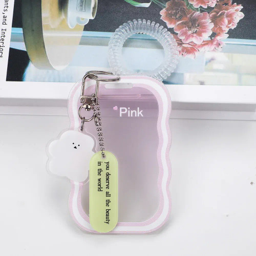 Pink - Ins Transparent Photocard Holder With Spring Keychain Idol Photo Protective Case 3 Inch Photo Card Holder Student Id Card Cover By WTB