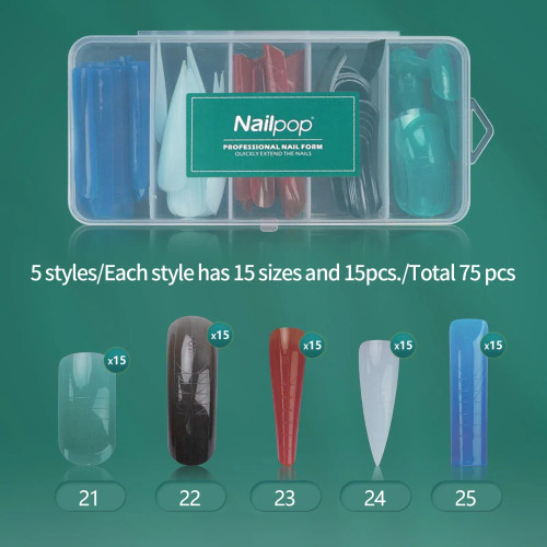 Dark Gray - Nailpop Color Nail Dual Forms Set Full Nail Forms For Polygel Reusable Nail Tips Nail Extension Forms Acrylic Nail Dual Forms By WTB