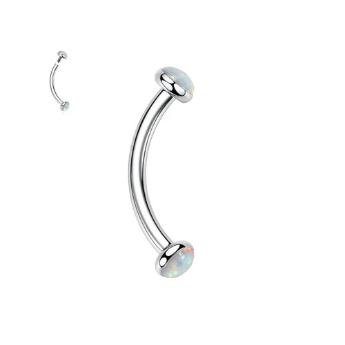 Metal Titanium Plated, Main Stone Green - 3/4/5Mm Opal Steel Eyebrow Ring Internally Threaded 6Mm -14Mm Bar Curved Barbell Monroe Lip Stud Ear Tragus Piercing By WTB