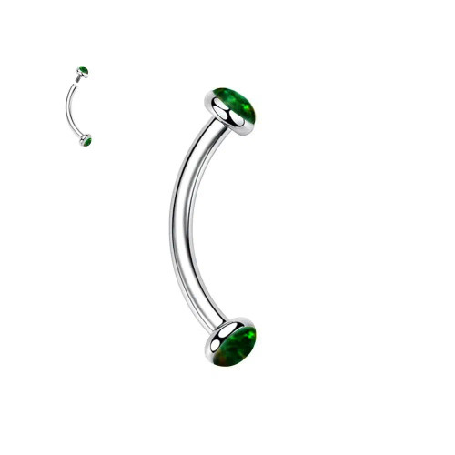 Metal Antique Copper Plated, Main Stone Green - 3/4/5Mm Opal Steel Eyebrow Ring Internally Threaded 6Mm -14Mm Bar Curved Barbell Monroe Lip Stud Ear Tragus Piercing By WTB