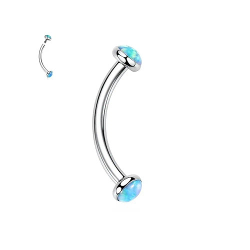 Metal Silver Plated, Main Stone Gray - 3/4/5Mm Opal Steel Eyebrow Ring Internally Threaded 6Mm -14Mm Bar Curved Barbell Monroe Lip Stud Ear Tragus Piercing By WTB