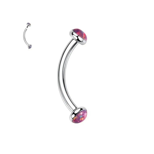 Metal Blue, Main Stone Red - 3/4/5Mm Opal Steel Eyebrow Ring Internally Threaded 6Mm -14Mm Bar Curved Barbell Monroe Lip Stud Ear Tragus Piercing By WTB