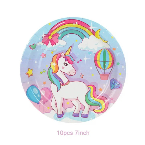 Deep Sapphire - Unicorn Party Disposable Tableware Plates Cups Napkins Tablecloth Girl Birthday Unicorn Party Decoration Baby Shower Supplies By WTB