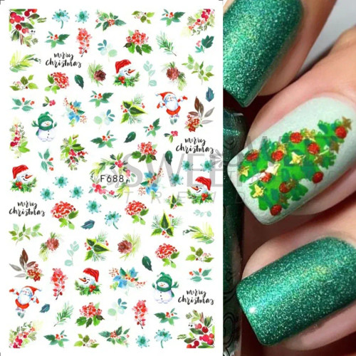 Mixed Colors - 5D Embossed Elk Nail Art Sticker Cute Christmas Winter Santa Claus Snowflake Gingerbread Man Engraved Slider Manicure Decoration By WTB