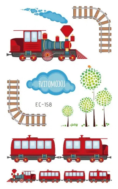 Blue - 1Sheets Vehicle Temporary Tattoo Small Cars Helicopter Train Steamship Hot Air Balloon Kid Waterproof Fake Tattoo Sticker By WTB