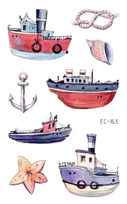 Transparent - 1Sheets Vehicle Temporary Tattoo Small Cars Helicopter Train Steamship Hot Air Balloon Kid Waterproof Fake Tattoo Sticker By WTB