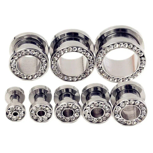 Metal Light Yellow Gold Color, Main Stone Orange - 2Pc Steel Multicolour Crystal Ear Plug Flesh Tunnel 8G ( 3Mm ) - 1" ( 25Mm ) Gauge Expander Stretcher Screw Fit By WTB