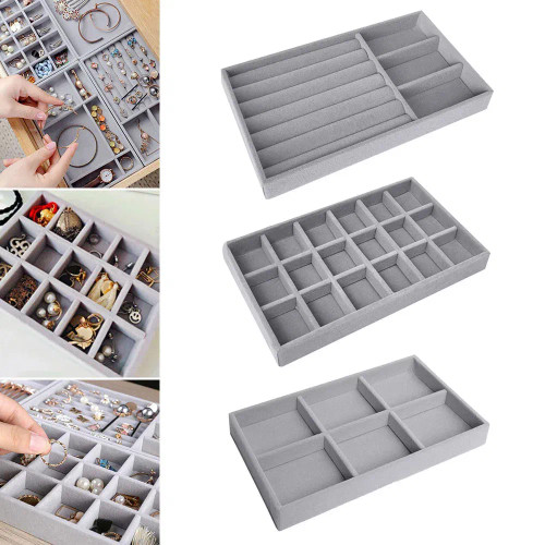 Black - Velvet Jewelry Storage Box Necklace Stackable Display Tray Bracelet Earring Organizers Diy Handicrafts Drawer Box Organizer Box By WTB