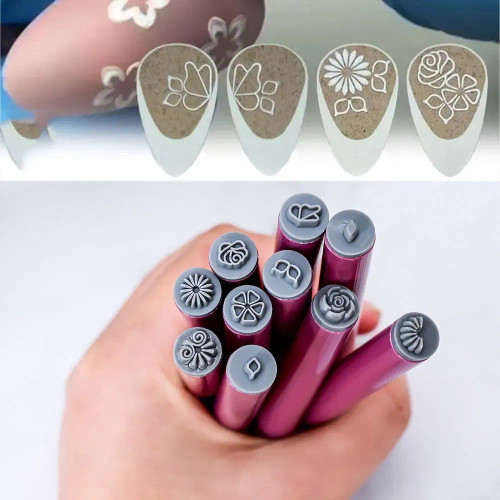 Black - 4/6/10Pcs Pink Nail Art Stamp Pen Nail Art Stamp Pen Handicraft Nail Art Flower Stamp Nail Diy Graffiti Stamp Pen Dotting Tools By WTB