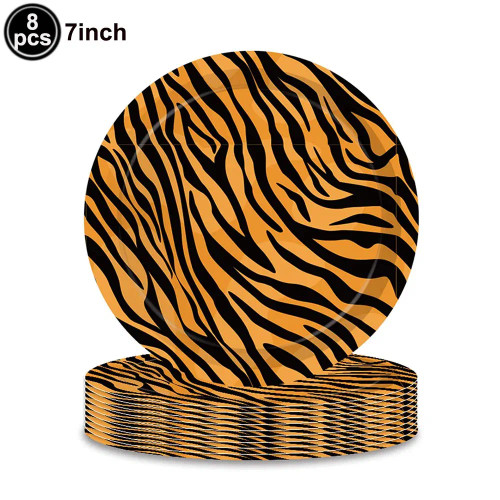 Deep Sapphire - Animal Print Disposable Tableware Leopard Printed Paper Plates Napkins For Birthday Party Jungle Safari Theme Party Decoration By WTB