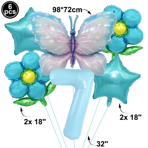 Green - Butterfly Balloon Set 32/40Inch Number Balloon Princess Garden Decoration Girl Fairy Birthday Party Balloon By WTB