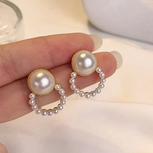 Metal Hot Stamping - 2023 Korean Simple Double Circle Gold Color Metal Crystal Stud Earrings For Women Fashion Exquisite Jewelry Best Friend Gifts By WTB