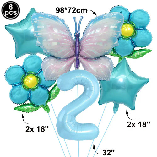 Orange - Butterfly Balloon Set 32/40Inch Number Balloon Princess Garden Decoration Girl Fairy Birthday Party Balloon By WTB