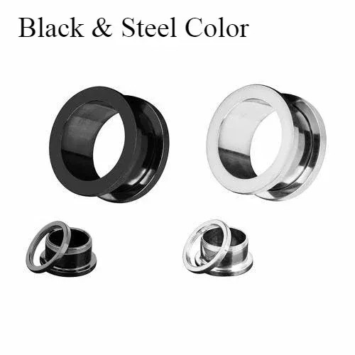 Metal Gold-Color, Main Stone Silver, Shape\Pattern: Round, Body Jewelry Type: Plug & Tunnel Jewelry, Body Jewelry Application Area: Ears - 4X Combination Black Steel Ear Plug Screw Fit Stretcher 3Mm - 25Mm Gauge Flesh Tunnel Double Flared Ex By WTB