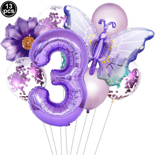 Deep Blue - Butterfly Balloon Set 32/40Inch Number Balloon Princess Garden Decoration Girl Fairy Birthday Party Balloon By WTB