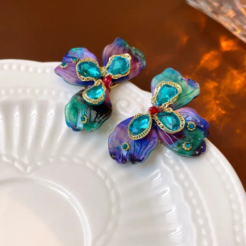 Metal Gold-Color - Exquisite Vintage Crystal Flower Stud Earrings Women Fresh Niche Design Earring Luxury Fashion For Lady Party Wedding Jewelry By WTB