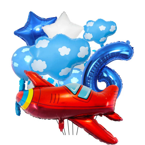 Light Green - Airplane Balloon Set For Birthday Party Decoration 32Inch Blue Number Balloon Cloud Balloon Plane Party Supplies By WTB