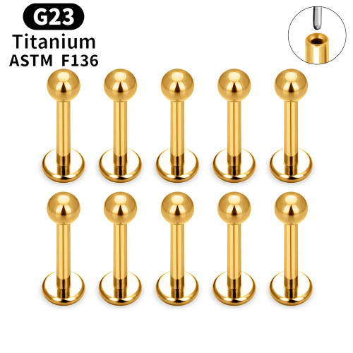Metal Gold-Color, Ships From: China, Main Stone Color - 10Pcs Astm F136 G23 Titanium Piercing Labret Lip Ring Stud Earring Cz Ear Tragus Cartilage Helix Daith Pierc Jewelry 16/18/20G By WTB