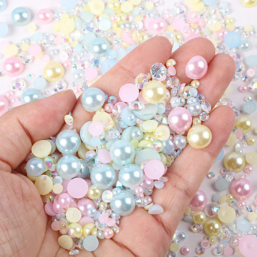 Colorful, Size: 1Mm - Mix Flatback Pearls And Rhinestones 3Mm-10Mm Ab Color Resin Rhinestone And Half Pearl For Diy Crafts, Nails, Shoes, Tumblers By WTB