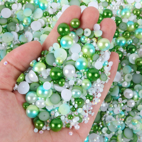 Fluorescent Yellow, Size: 1Mm - Mix Flatback Pearls And Rhinestones 3Mm-10Mm Ab Color Resin Rhinestone And Half Pearl For Diy Crafts, Nails, Shoes, Tumblers By WTB