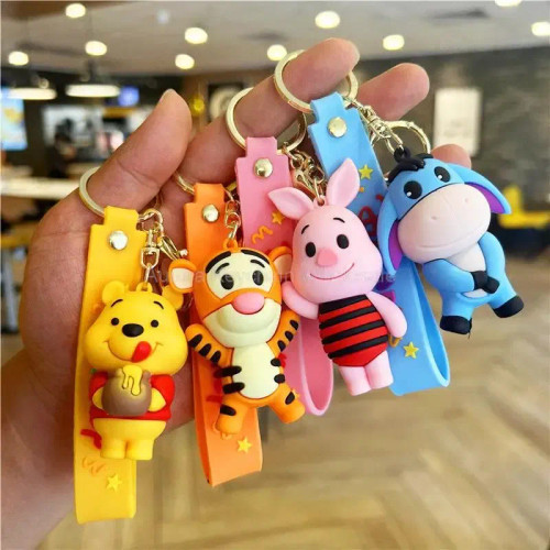 Khaki - Wholesale Anime Disney Keychain Mickey Mouse Minnie Lilo & Stitch Cartoon Keyring Kawaii Key Chain Car Pendant Kids Toys Gifts By WTB