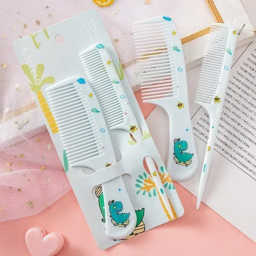 Gray - 2Pcs/Set Children Comb Cute Cartoon Anti-Static Hair Dressing Curly Portable Travel For Kids Girls Students Comb Hair Care Comb By WTB