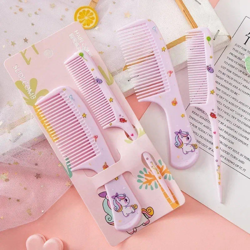 Green - 2Pcs/Set Children Comb Cute Cartoon Anti-Static Hair Dressing Curly Portable Travel For Kids Girls Students Comb Hair Care Comb By WTB