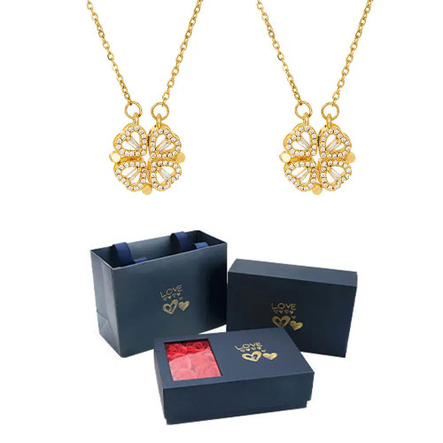 Metal Light Yellow Gold Color, Ships From: China - 2024 Lucky Four-Leaf Clover Necklace In Black Box With Logo For Br Shopper By WTB