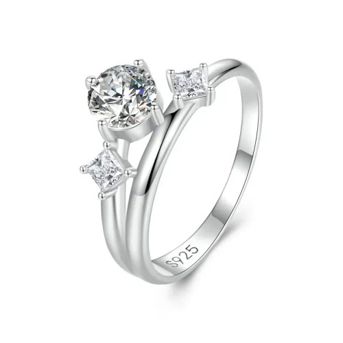 Bamoer 925 Sterling Silver Sparkling Double Layer Zircon Stackable Ring For Women Girl White Gold Band Ring Engagement Jewelry By WTB