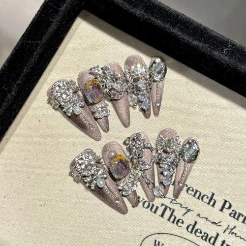 Red - Handmade Press On Taiwu Starry Sky Magic Mirror Cat Eye Handmade Wearing Heavy Industry By WTB