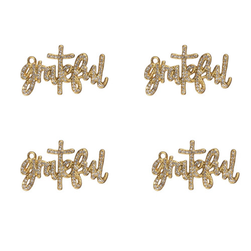 Metal Gold-Color, Ships From: China - 10Pcs Grateful Rhinestone Letter Charms Fit For Bracelet Diy Jewelry Making Ltc0337-Ltc0340 By WTB