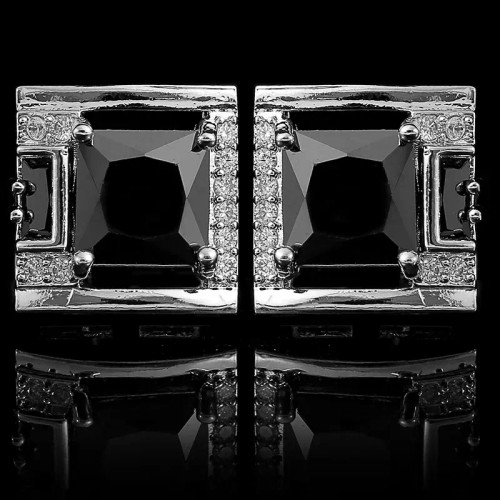 Metal Imitation Rhodium Plated - Tough Square Zircon Stone Cufflinks For Man Luxury Shirt Suit Cufflinks Black Stone Cufflinks Gift Accesories For Man By WTB