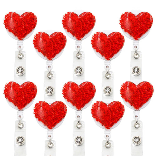 Red - Idclip 10 Pcs Bling Love Heart Retractable Badge Holder Badge Clips For Nurse Id Badge Reel With Alligator Clip By WTB